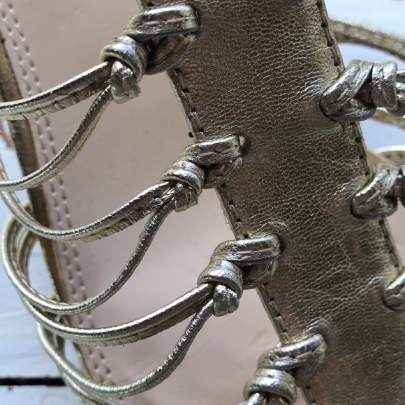 Golden Kitten Heel Leather Gladiator Sandals - Picture 8 of 10